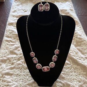 Touchstone Crystal Amethyst-Tone Silver Necklace and Earring Set